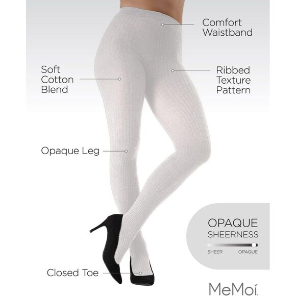 Cotton-Spandex Ribbed Tights for Women Cozy Warm Fall Winter Stylish - Picture 3 of 8